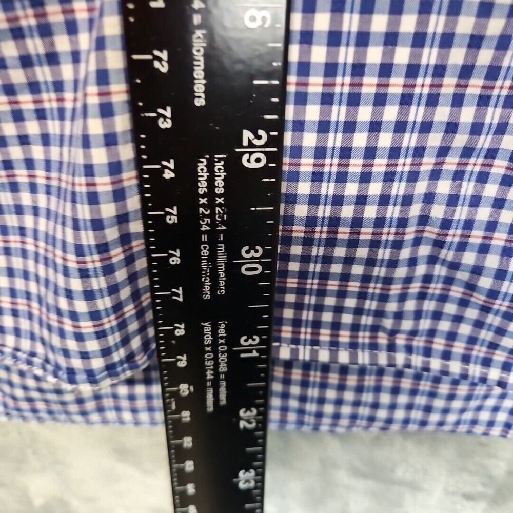 Saks Fifth Avenue blue red white plaid slim fit button front shirt 17 34-35 cot - Picture 4 of 11